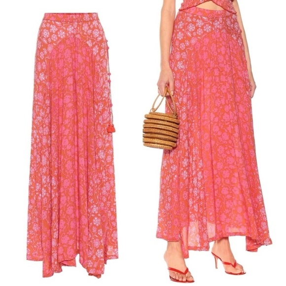 Poupette St. Barth Dresses & Skirts - Poupette St. Barth Pink & Orange Egypt Floral Tasseled Ollie Maxi Skirt XS